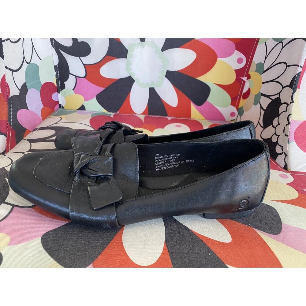 BORN Carrine Bow Detail Black Slip-On Flats Loafers Shoes 10M